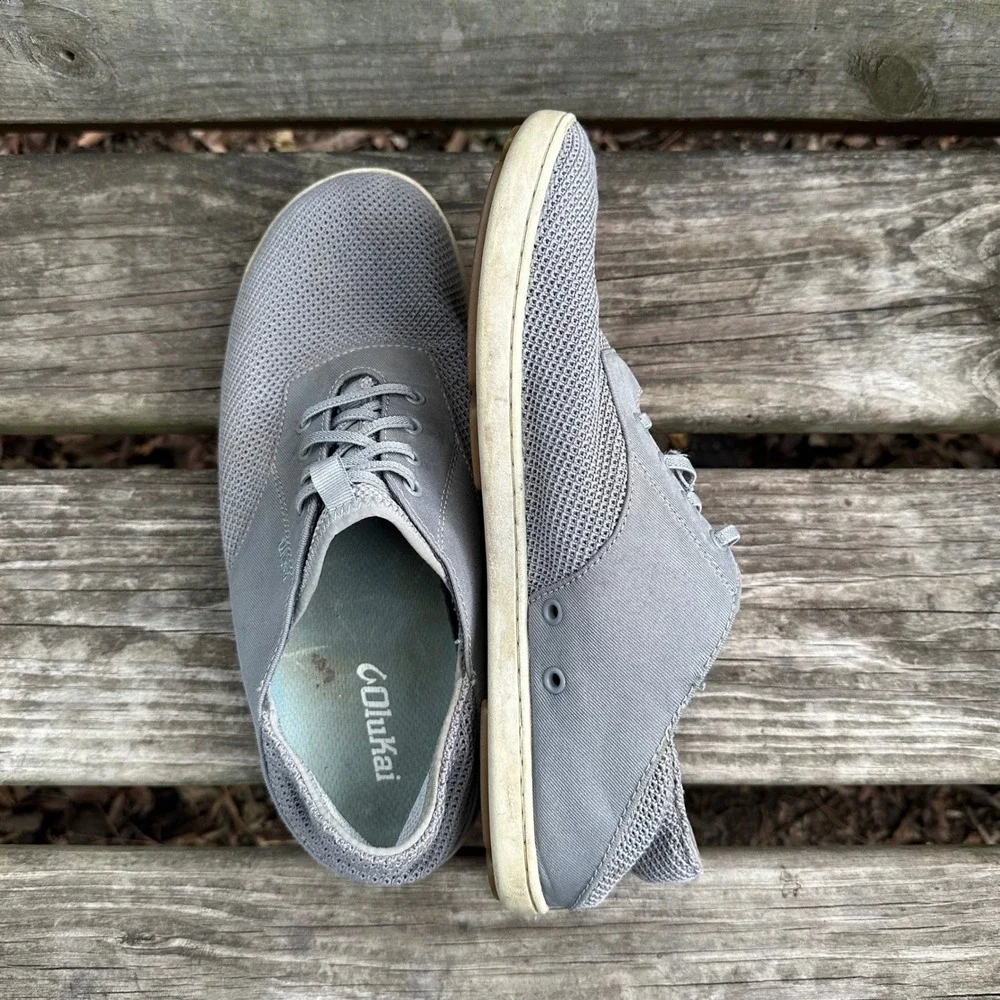 OluKai Nohea Moku Mens Fog Gray Mesh Boat Shoe Sneakers Size 9.5 Preppy Nautical
